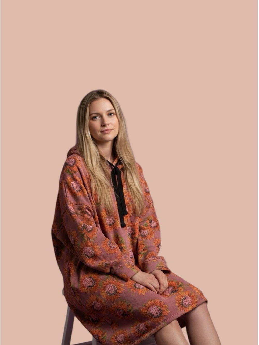 Natural Life Sunflower Print Hooded Tunic - Pink & Orange Floral